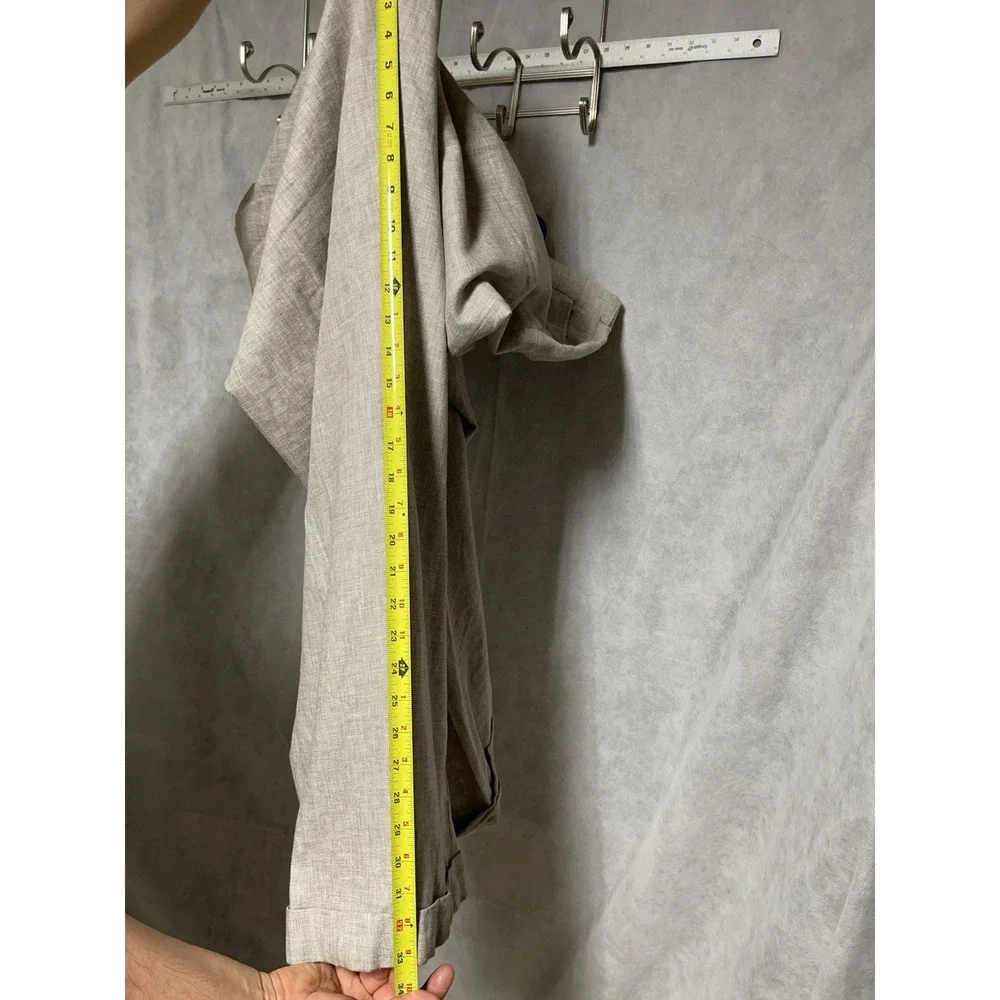 Oak Hill Pants Men 50x33 DXL Linen Rayon Adjustable Waist Hopsack Pleated Cuffs
